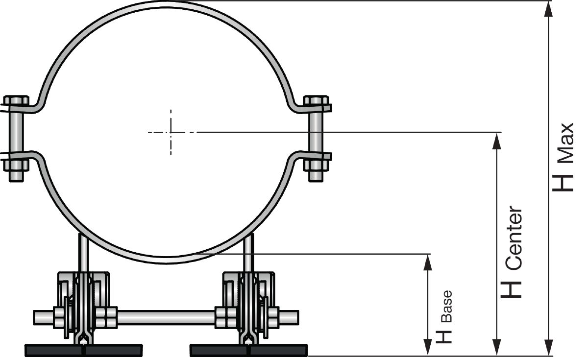 MP-PS heavy double pipe shoe horizontal pipe clamp, front view