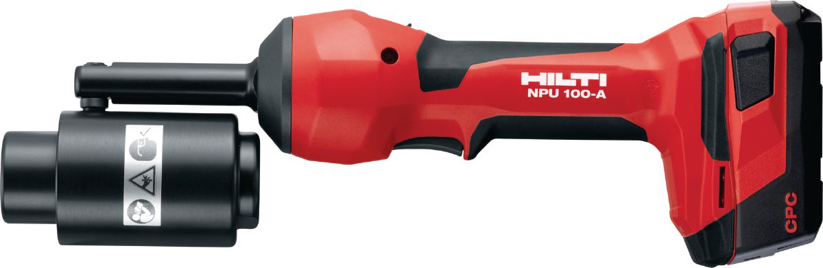 NPU 100 IP-A22 knockout punching tool with B22 4.0 battery.