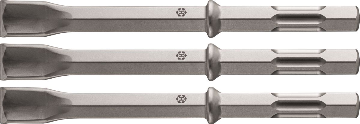 Still life picture of the flat chisel TE-H FM 40. Edited to create a 3 pack image for HNA.