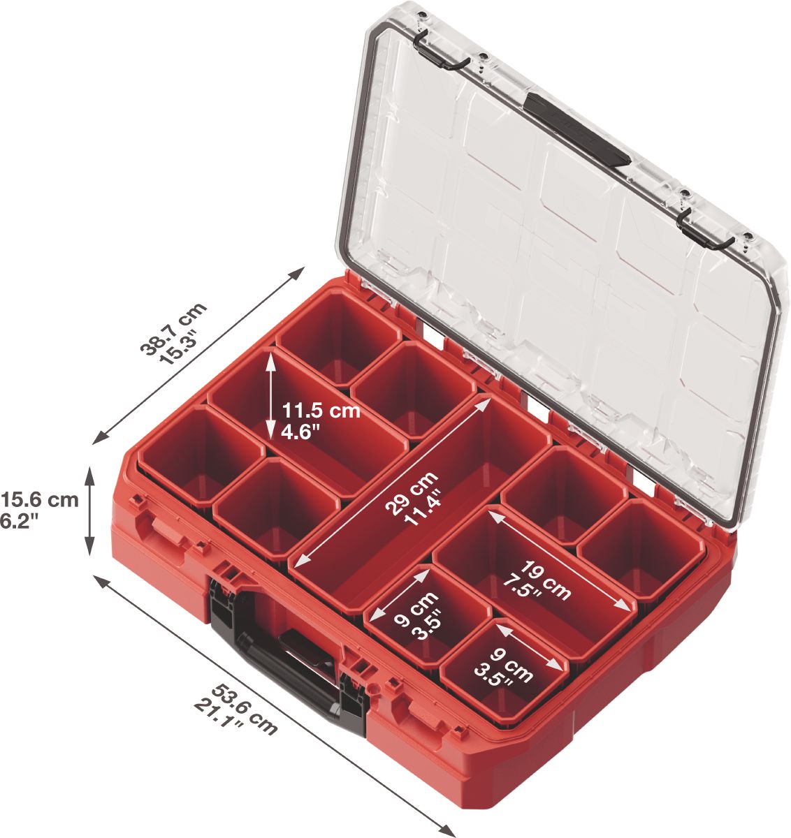 Still life image of PKO 17 tool box with dimentions.