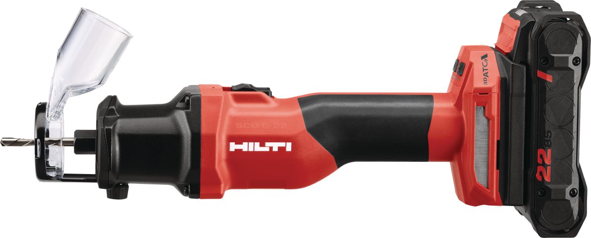 Still life image of the cordless cut-out tool SCO 6-22 (02) with battery