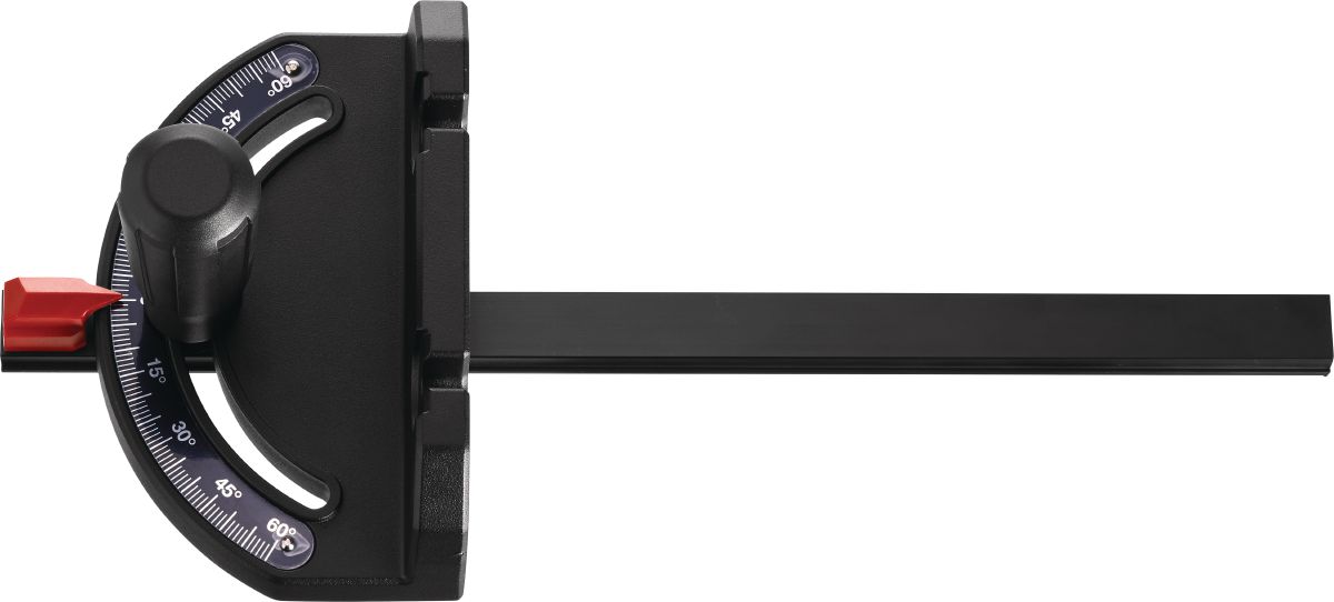 Still life picture of the miter gauge/fence to be used with the cordless table saw SCT 60-22. This item is part of the accessory set SCT 60-MG (item number 2456561)