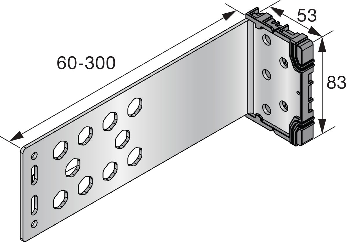 3D line drawing of the MFT-VSI 7.6 medium bracket.