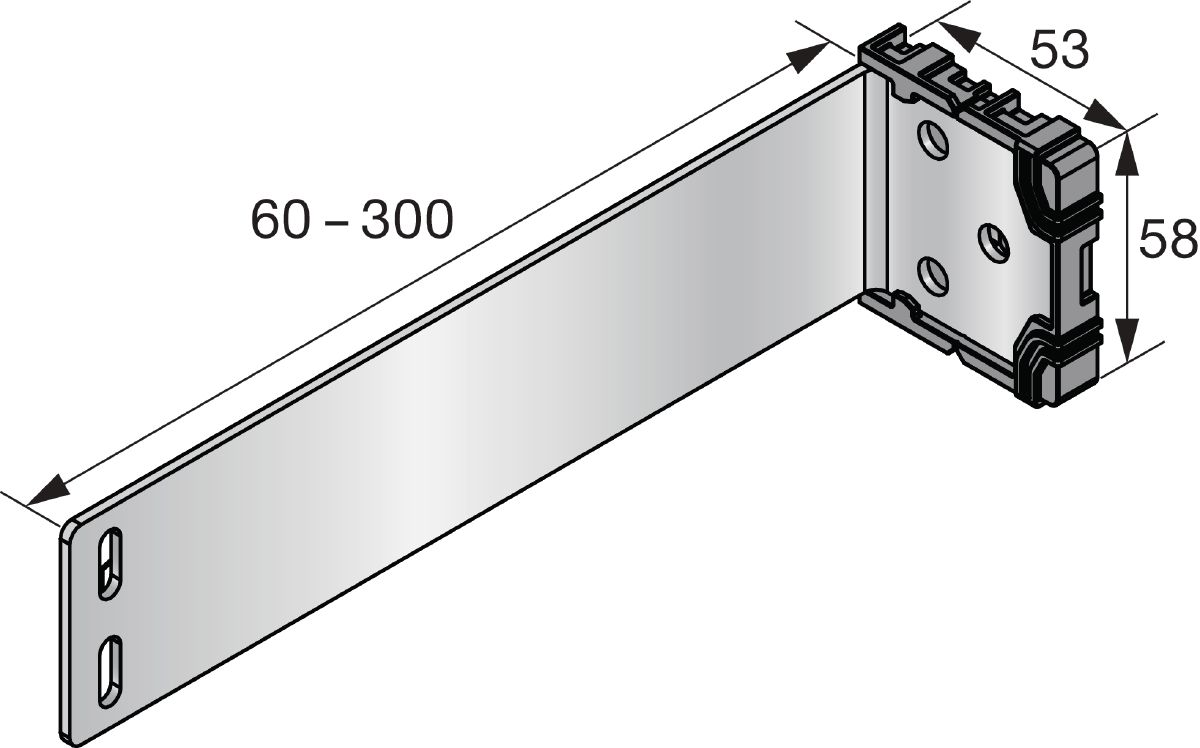 3D line drawing of the MFT-VSI 7.6 small bracket.