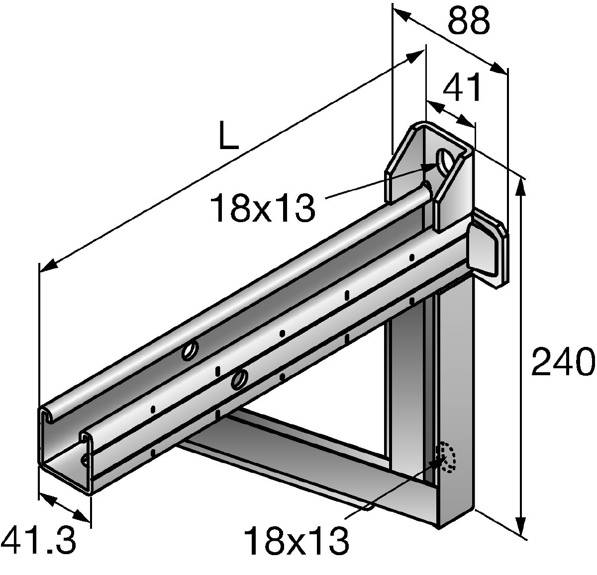 MQK-H/300 leicht, bemasst, metric, Bracket Kit