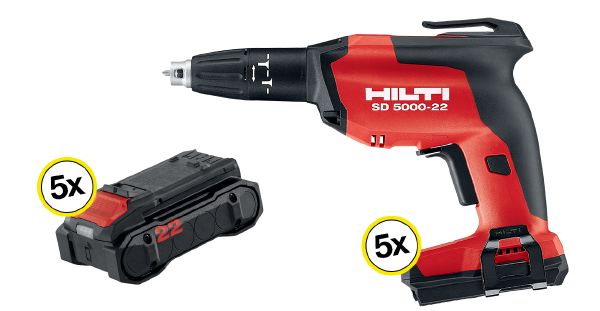 5 visseuses plaquistes avec 5 batteries