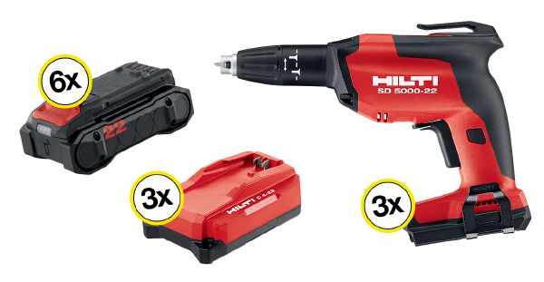 3 visseuses plaquistes avec 6 batteries et 3 chargeurs