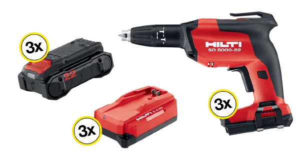 3 visseuses plaquistes avec 3 batteries et chargeurs