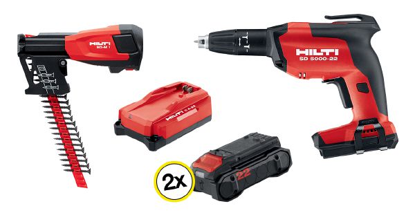 Kit visseuse plaquiste avec 2 batteries et chargeur de vis en bande