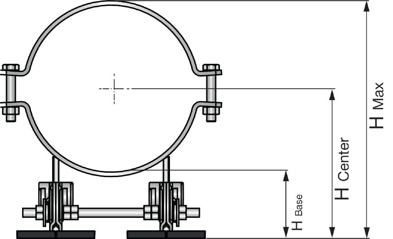 MP-PS heavy double pipe shoe horizontal pipe clamp, front view