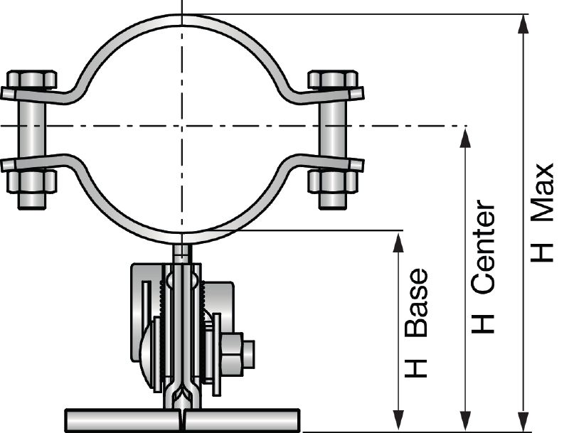 MP-PS Single or double pipe shoe horizontal pipe clamps front view